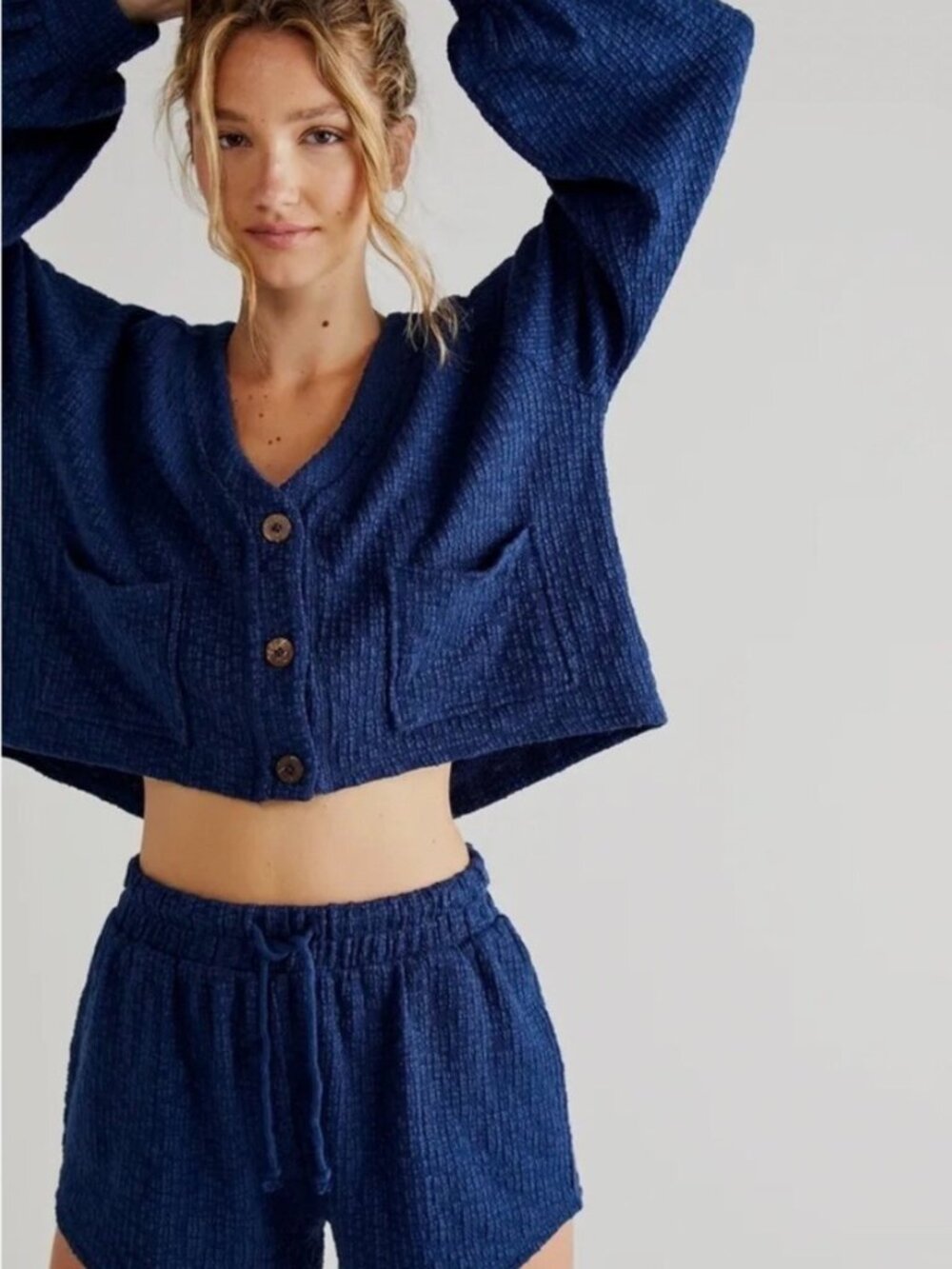 Gorgeous Blue Free People Beach Oasis Sweatshirt Cardi Set - Size Large-PreLoved